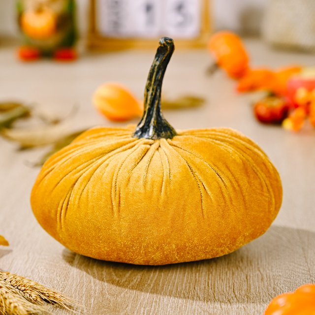 Calabaza De Terciopelo Artificial Calabaza de cosecha artificial hecha a mano para otoño Halloween Acción de Gracias (amarillo)