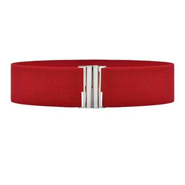 Cinturón elástico para mujer con hebilla de metal, cinturón clásico con hebilla, cinturón elástico para vestir. Rojo