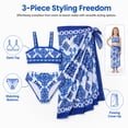 thumbnail image 5 of Girls 3-Piece Floral Swimwear Set with Long Cover Up Skirt - Elegant Blue Bikini Swimsuit for Beach, Pool Parties & Swim Lessons Size 12Y, 5 of 8