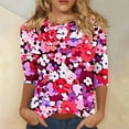 thumbnail image 2 of CYMMPU Fall Fashion Shirts 3/4 Sleeve Round Neck Flower Pattern Blouses for Women Dressy Casual Spring Tops Loose Fit T-Shirts Lightweight Basic T-Shirts Multicolor XL, 2 of 5