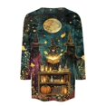 thumbnail image 7 of JoveMarine Halloween Shirts for Women, 3/4 Sleeve Crew Neck with Moon Bat Print, Loose Fit Fall Graphic Tee,Gold S, 7 of 7