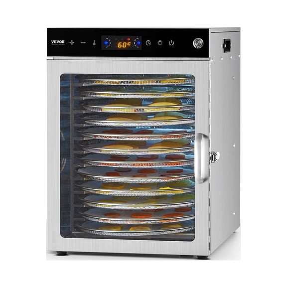 VEVOR Rotary Food Dehydrator Machine, 12 Stainless Steel Trays, 800W Electric Food Dryer with Adjustable Temperature & 24-Hour Timer, Freeze Dryer for Jerky, Meat, Fruit, Vegetables