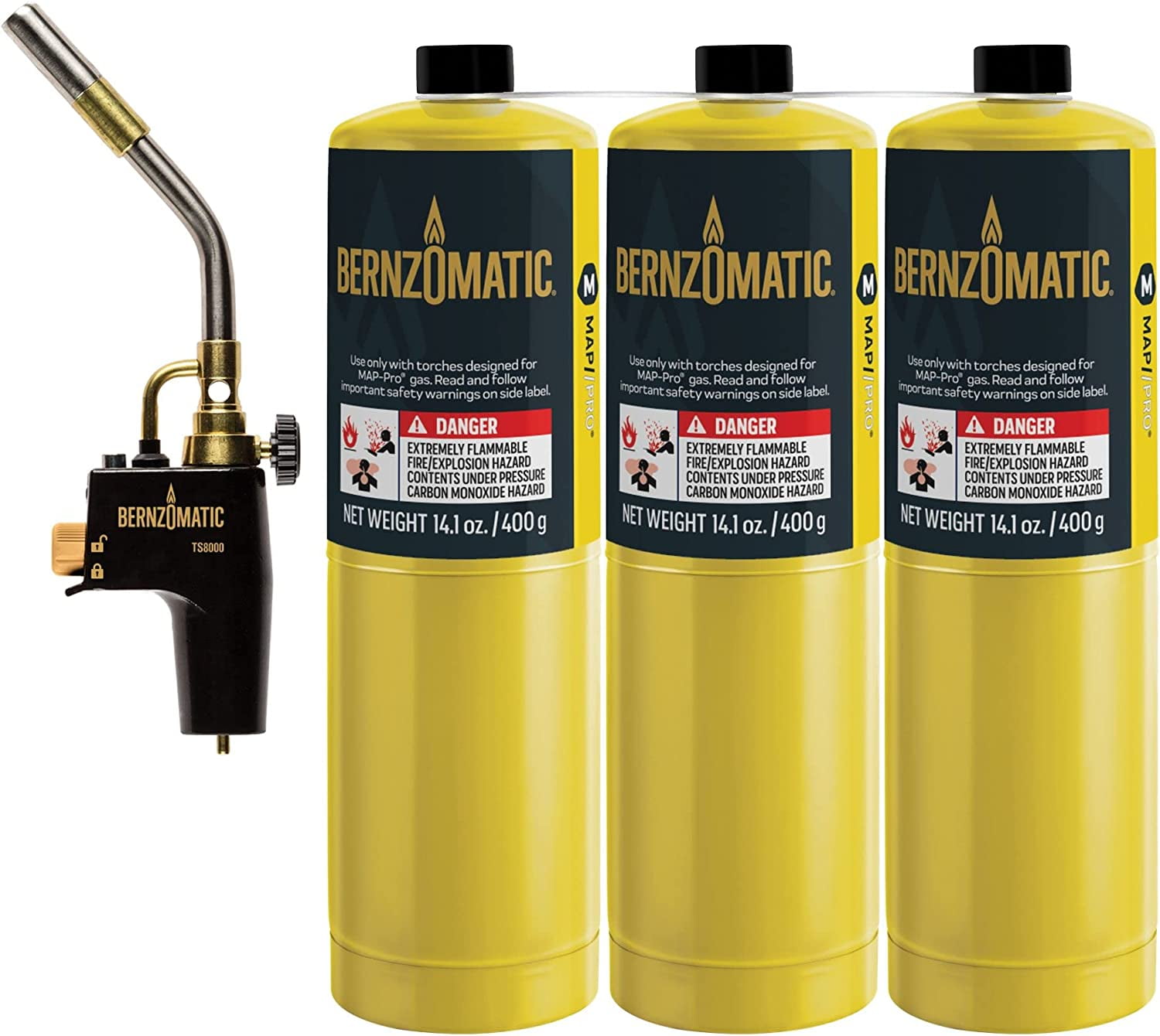 Bernzomatic Map Pro Gas Cylinder 3-Pack with Max Performance Torch