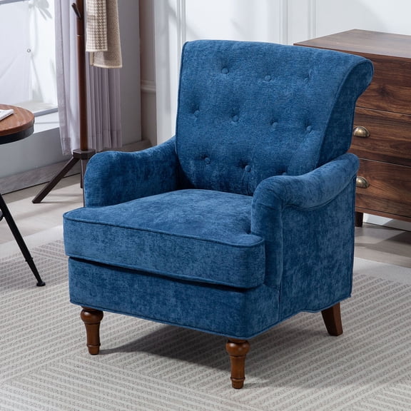 S-HOME Chenille Club Chair in Light Blue, Ergonomic Upholstered Accent Armchair With Wooden Frame - Perfect for Homes and Offices