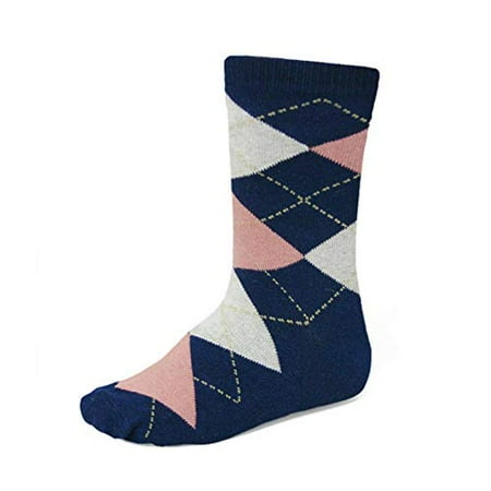 

TieMart Boys Navy Blue and Blush Pink Argyle Socks (Medium)