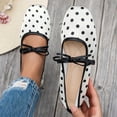 thumbnail image 2 of YgkuHd Slip-On Loafers for Women Retro Polka Dot Bowknot Square Toe Satin Shoes with Breathable Cotton Blend Upper, Trendy Plus Size Casual Footwear,White_39, 2 of 5