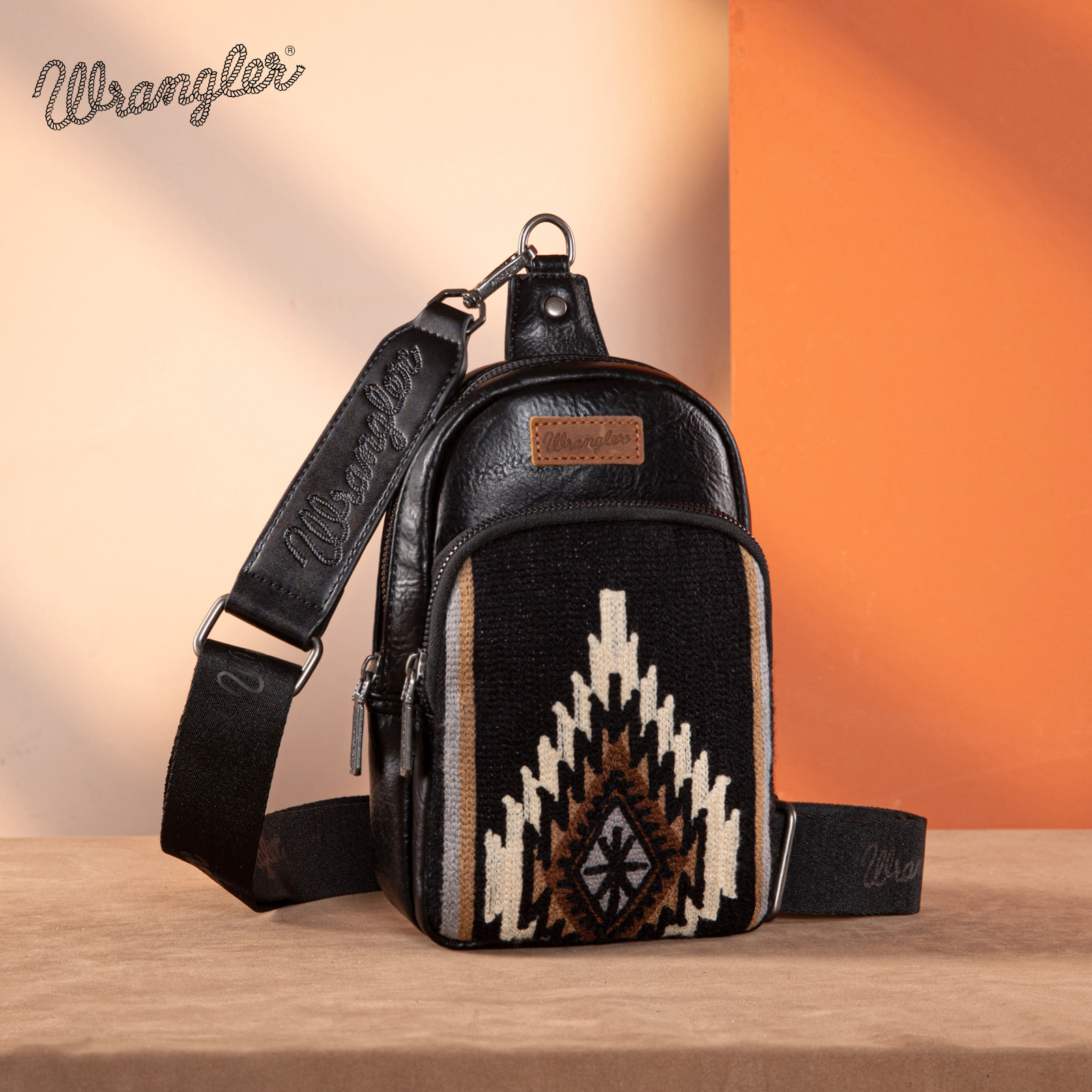 Wrangler Aztec Sling Bag for Women Western Knitted Crossbody Purse and Chest Bag With Adjustable Strap