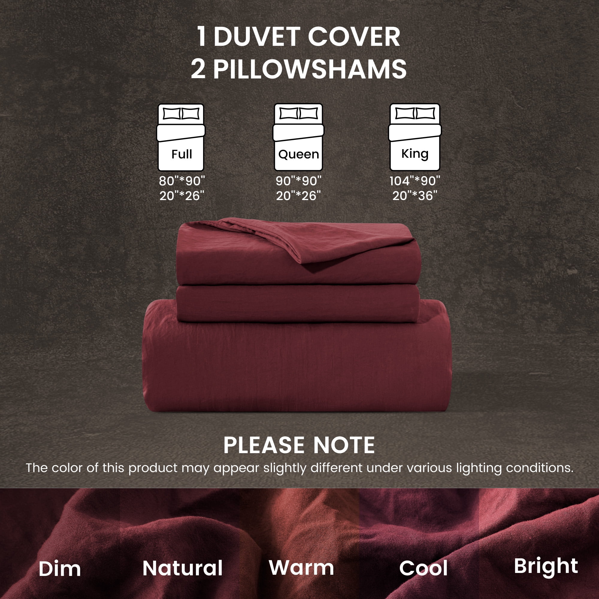 Sleep Zone Duvet Cover King Size, Stone Washed, Soft and Comfortable with Natural Wrinkles, Easy Care, Gift-Wrapped, Safe and Skin-Friendly(Burgundy, King)