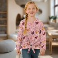 thumbnail image 4 of Xixirimido Rooster Butterfly Floral Pink Printed Girls Long Sleeve Shirt Kids Crewneck T-Shirts Trendy 3D Graphic Tie-hem Cute Tees for Fall Winter, Size 5-6, 4 of 7
