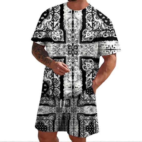 JIKNTTR Men's Hawaiian Matching Set Summer Fashion Casual Tropical Print Short Sleeved Shirt Shorts Sets Vacation Beach Cashew Flower Set Holiday Beach Set Outfits