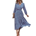 thumbnail image 2 of Vestido de manga larga envolvente para mujer,Vestido con cintura envuelta floral Vestido de tirantes de manga larga para mujer Vestido casual de manga larga de una pieza Durabilidad extendida, 2 of 8