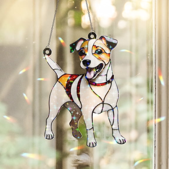 89Bloom Jack Russell Terrier Stained Glass Hologram Ornament, Dog Stained Glass Suncatcher Ornaments Home Decor, Dog Holographic Ornaments