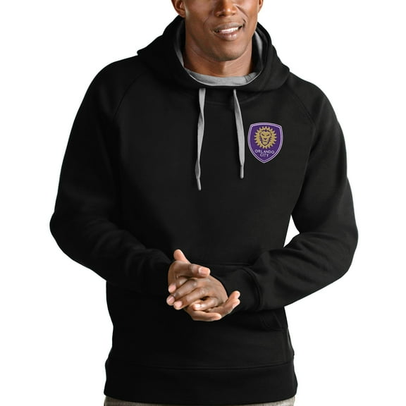 Men's Antigua Black Orlando City SC Logo Victory Pullover Hoodie