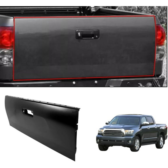 Matte Black Rear Tailgate Shell for Toyota Tundra 2007 2008 2009 2010 2011 2012 2013 Models, Alloy Steel, W/O Holes for Lights, W/O Mounting Hardware