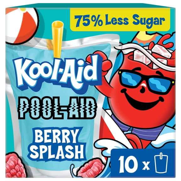 Kool-Aid Pool-Aid Drink, 10 Pouches, for School Lunches and On-the-Go Hydration, Berry Splash Artificially Flavored, Excellent Source of Vitamin C, 6 fl oz