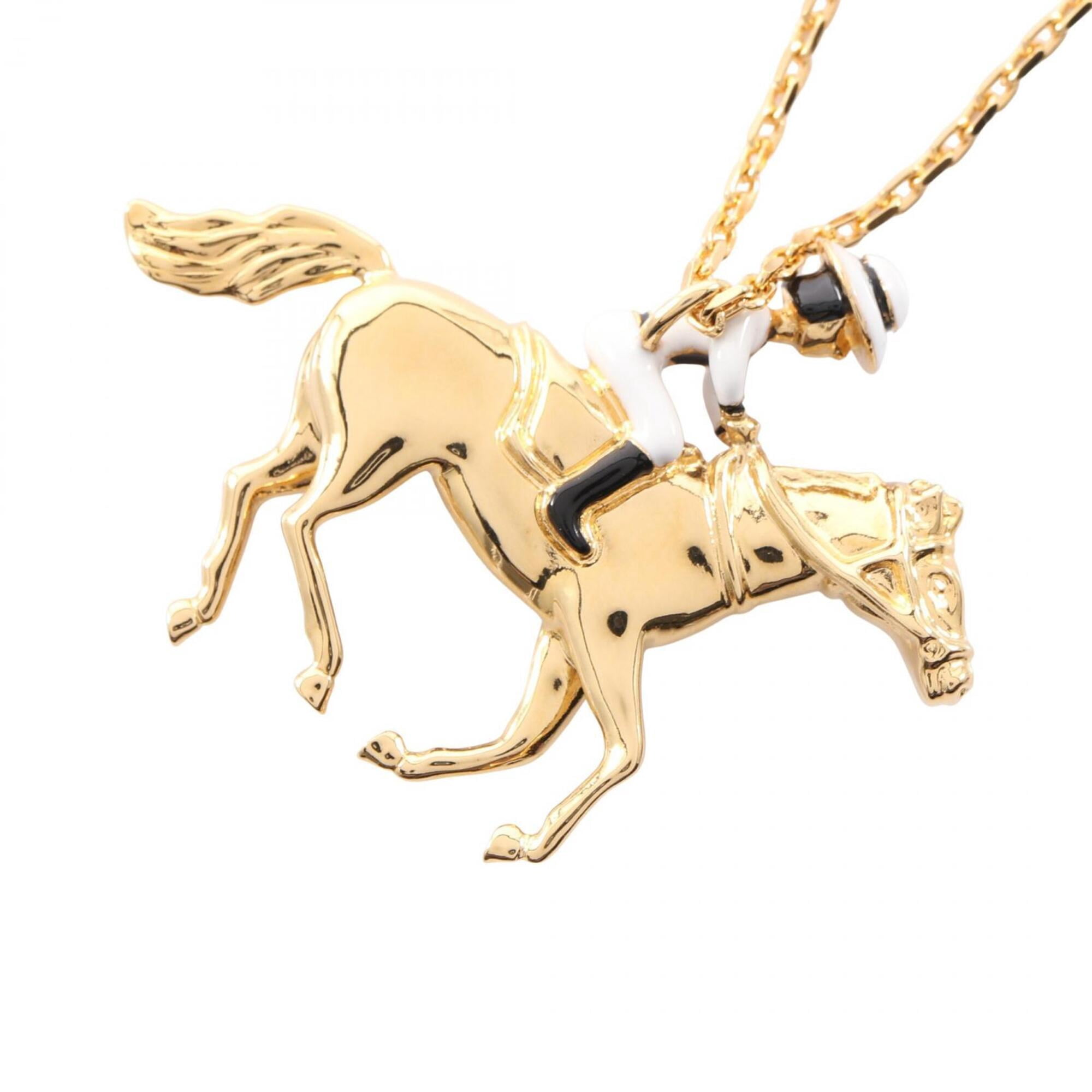 Pre-Owned Chanel Coco Mark Equestrian Necklace Jewelry GP (Gold Plated) Women's Gold, White,...