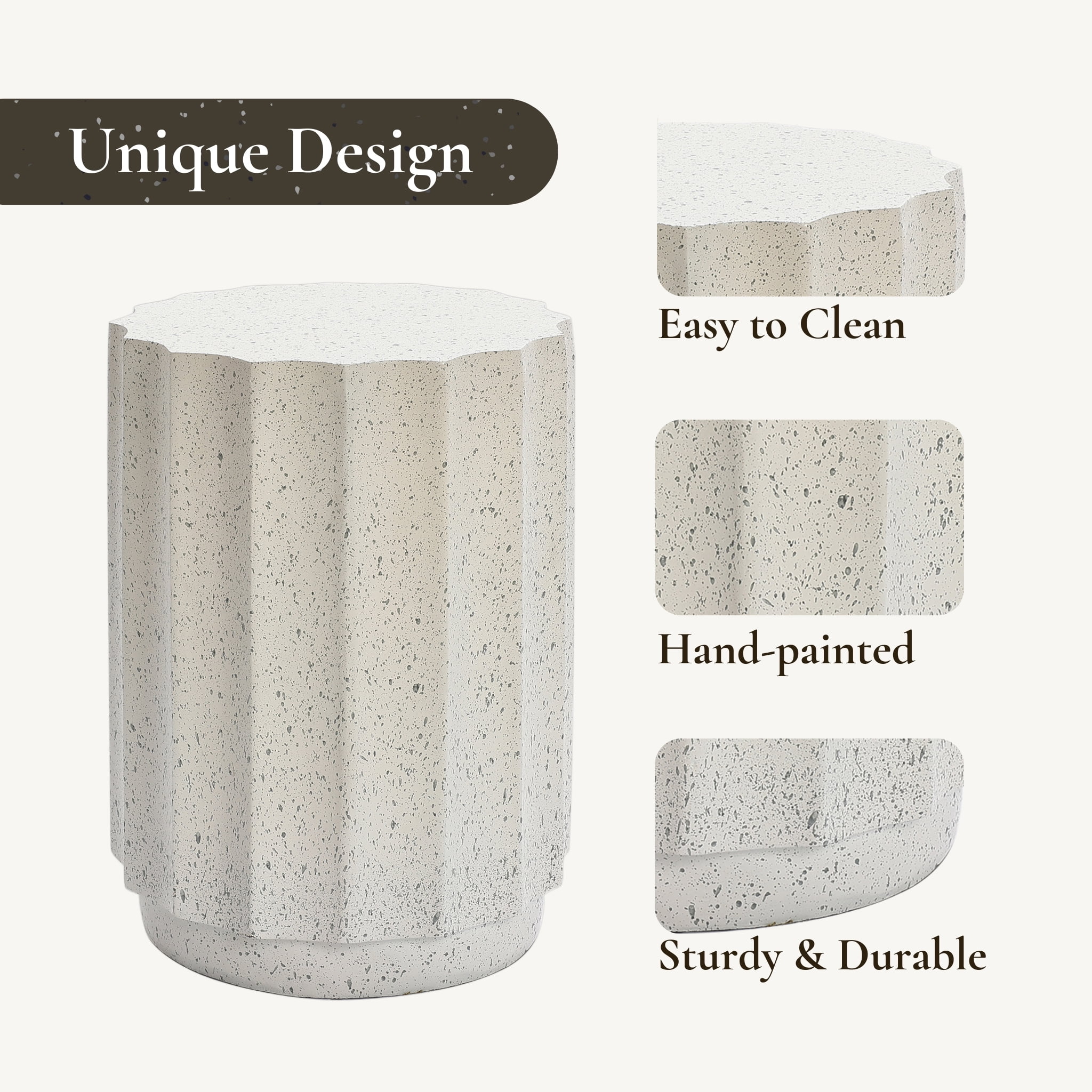 LuxenHome Outdoor Side Table, 18 Inch Cement End Tables for Patio, Garden Small Accent Decorative Stool, Tree Stump Stool Plant Stand Drum Table