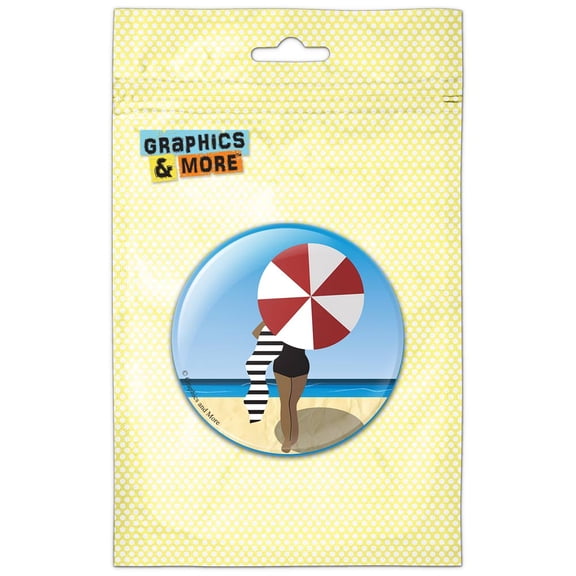 Woman at the Beach Umbrella Ocean Sea Shore Refrigerator Button Magnet