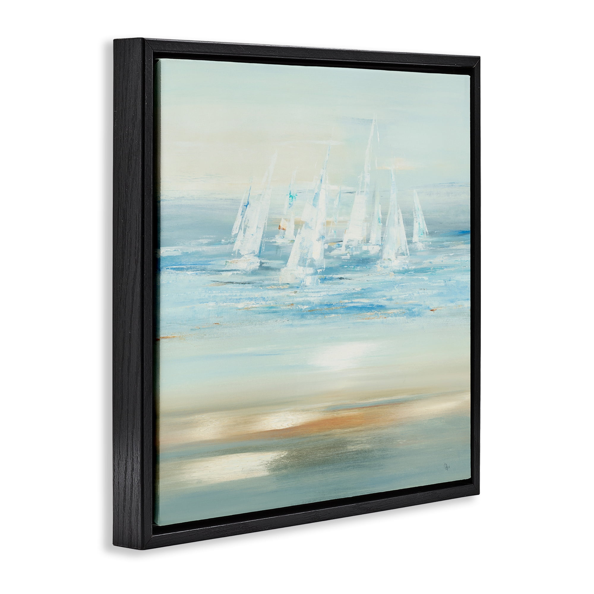 Stupell Industries Brushed Sailboat Fleet Coastal Painting Black Floater Framed Canvas Art Print Wall Art, 25 x 25