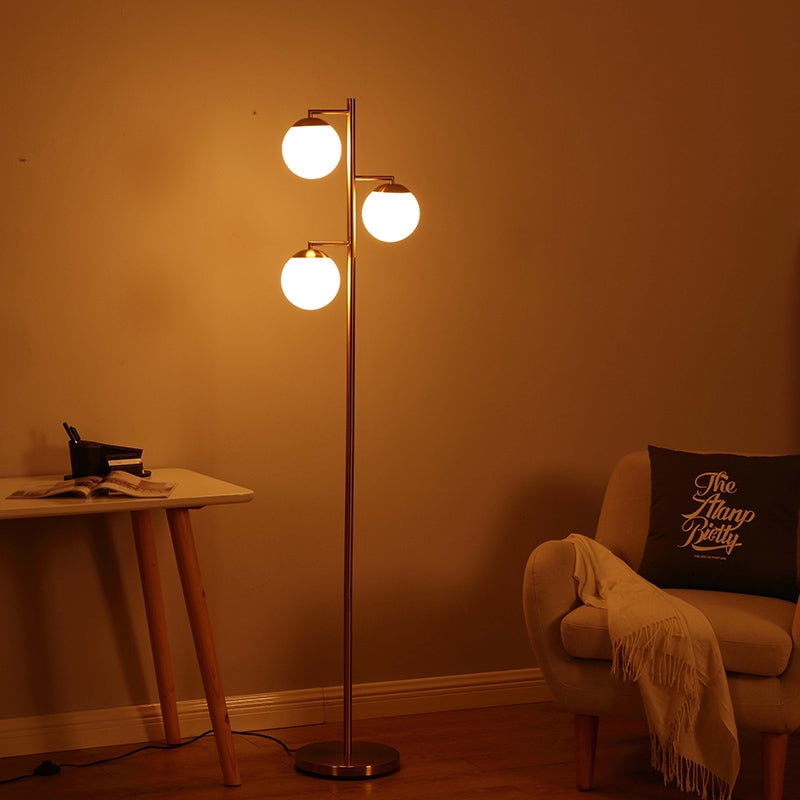 Ozarke Cosmic Glow Floor Lamp, Modern Freestanding Lamp with 3-Globe Glass Shade, UL Listed - Brass