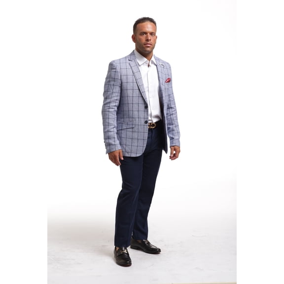 Elie Balleh Navy Modern Checked Patern Men's Blazers Sports Coat Jacket