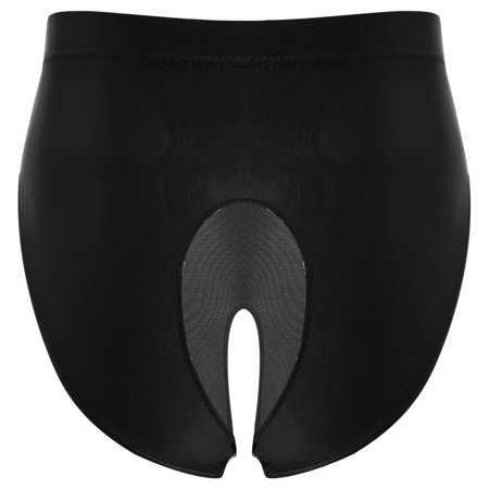 Sxiwei Women Oil Glossy Open Crotch Underwear High Waist Tummy Control Stretchy Booty Shorts Black XXL