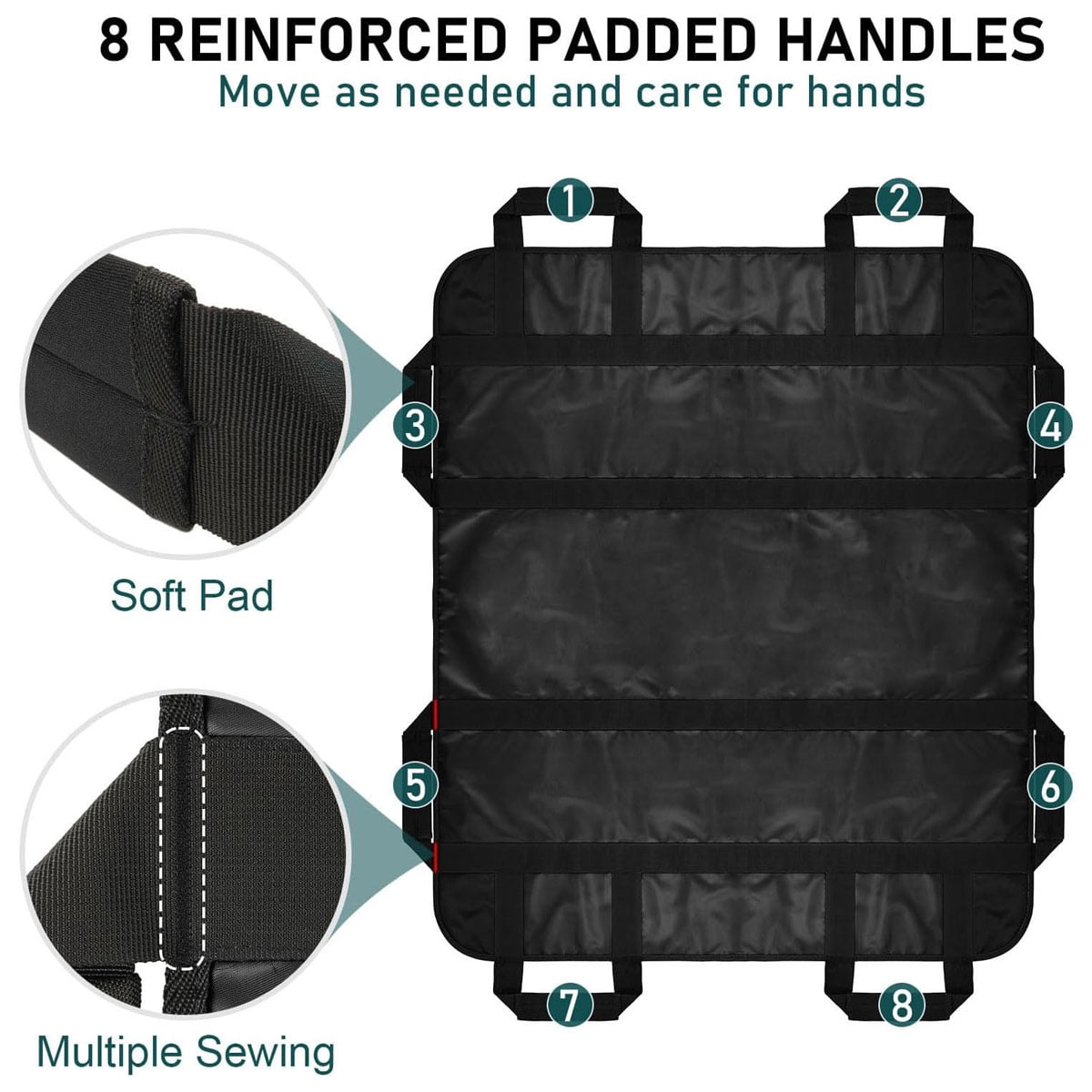 48 x 40 Inch Repositioning Bed Pad with Handles - Reusable & Washable Incontinence Underpad for Home, Hospital, Elderly and Patient Care,Black