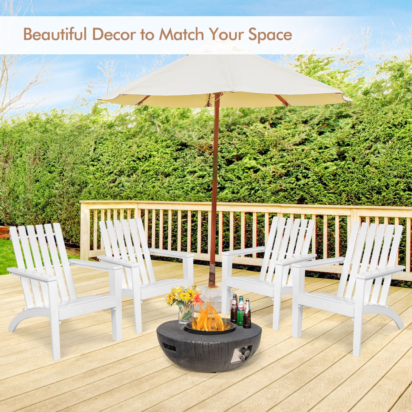 Patiojoy 2PCS Wooden Adirondack Chair W/Ergonomic Design Outdoor Lounge Armchair Acacia Wood chair for Yard&Patio White