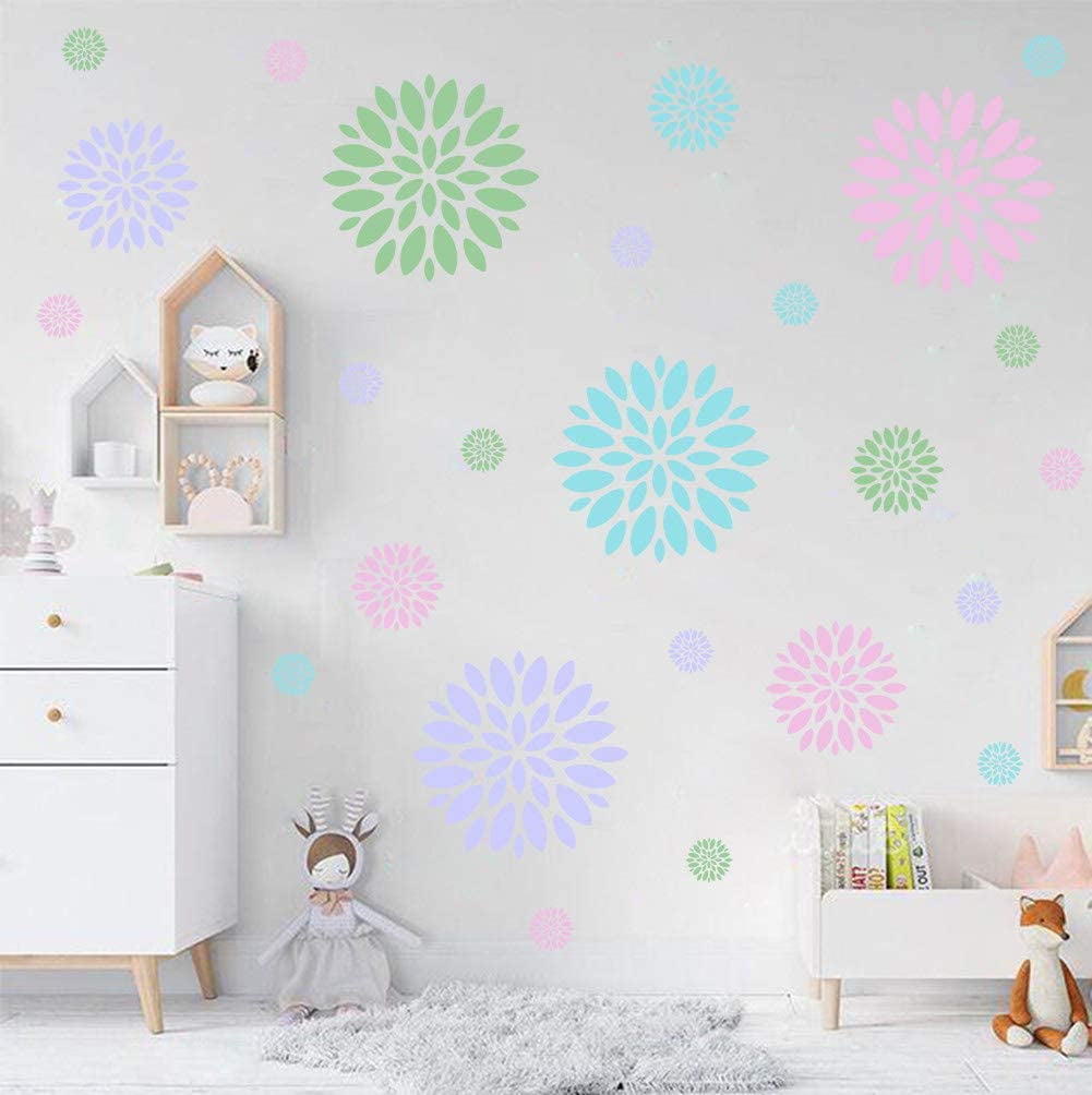 Blooming Flower Wall Decal, Attractive Floral Fireworks Pattern Sticker for Holiday Decoration