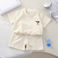 thumbnail image 2 of Toddler Baby Boy Summer Clothes Set Solid Blue Waffle Knit Short Sleeve T-Shirt and Matching Shorts Casual Summer Outfits Cotton Clothing Sets Size1-7Y, 2 of 6