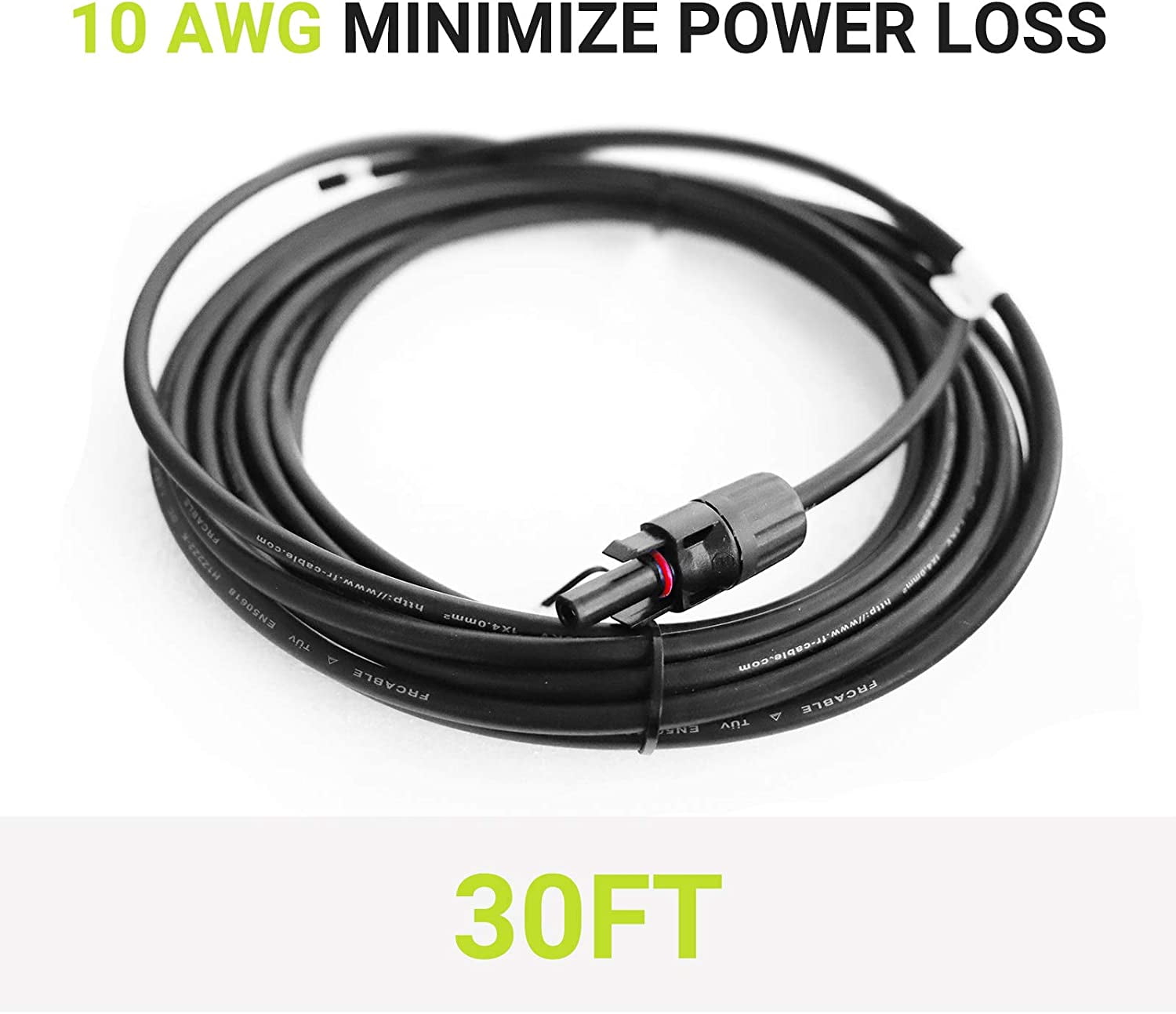 Newpowa 6FT 15FT 30FT 50FT 100FT(Feet) 10AWG(6mm² ) One Black Solar Extension Cable With Male/Female Solar Panel Connectors  for PV Outdoor Use Weatherproof IP67