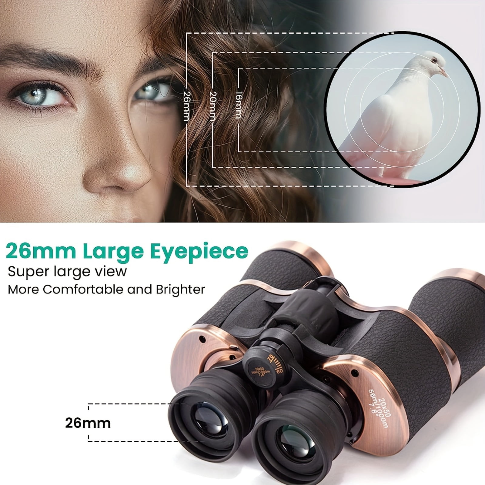 Charefin 20x50 HD Binoculars for Adults, High Power BAK4 Prism FMC Lens Waterproof with 22mm Eyepiece for Bird Watching Hunting Hiking Sports Concert Travel