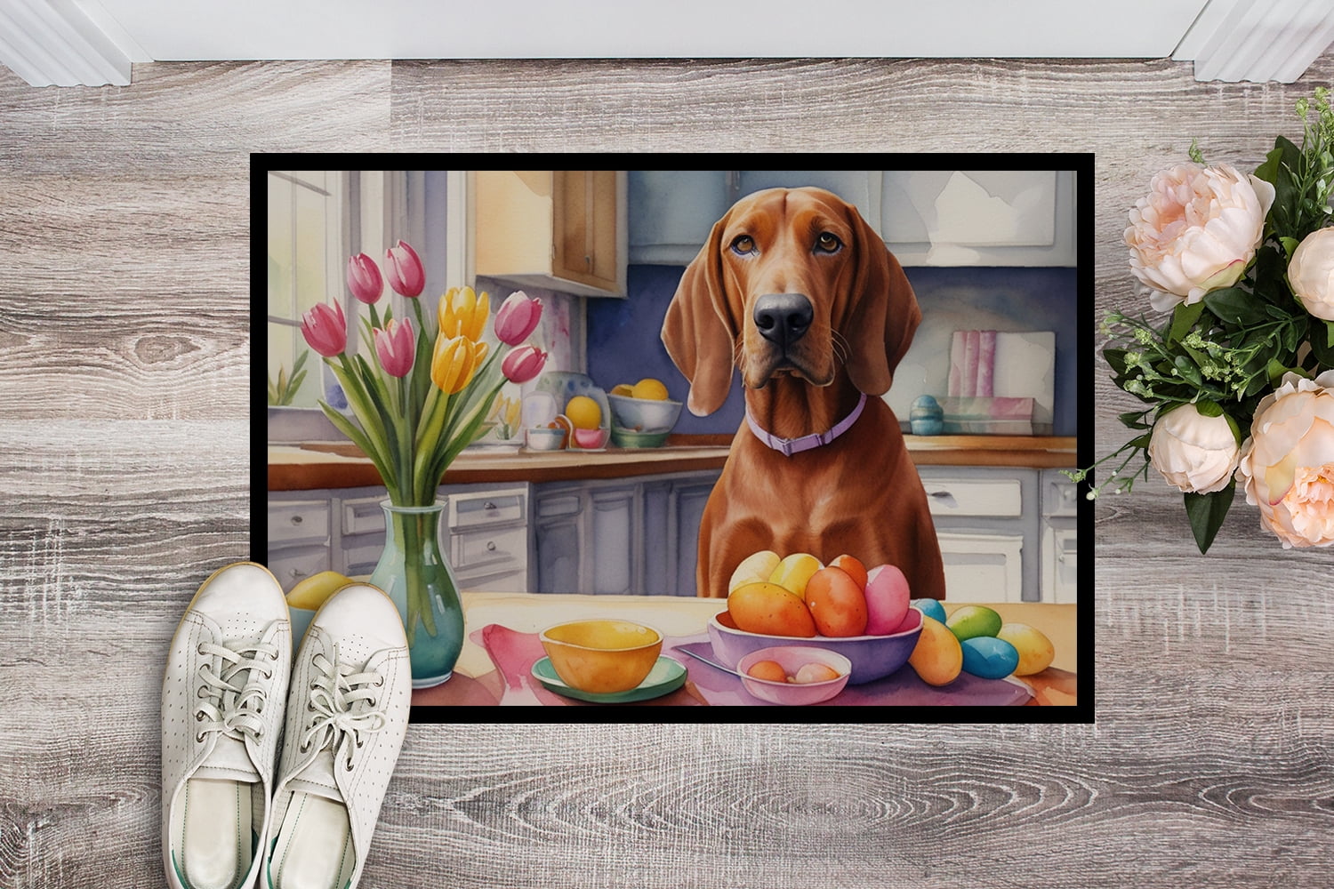 Decorating Easter Redbone Coonhound Doormat 27 in x 18 in
