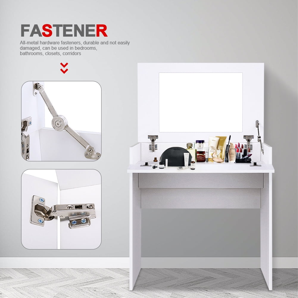 Kepooman Multifunctional Makeup Vanity Table, Bedroom Dressing Desk with Flip up Mirror and Hidden Storage Box - White Kepooman Multifunctional Makeup Vanity Table, Bedroom Dressing Desk with Flip up Mirror and Hidden Storage Box - White