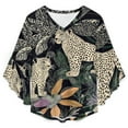 thumbnail image 4 of Jungle Leopards Tropical Leaves Women's V-Neck Blouse With 3/4 Ruffled Bell Sleeves Casual Top Ladies Blouses, 4 of 7