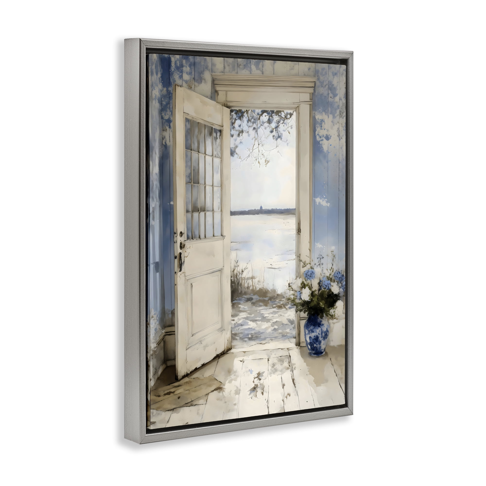 Stupell Industries Blue Country Cottage Doorway Gray Framed Floater Canvas Wall Art, design by LSR Design Studio