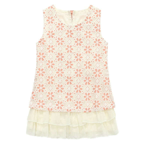 Richie House Little Girls Pink White All Over Jacquard Flower Dress 3