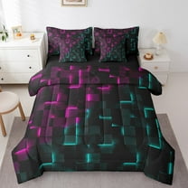Erosebridal Plaid Buffalo Bedding Sets Twin Size,Geometric Grid Comforter Sets with Sheets,Neon Gradient Bed in a Bag Twin size,Breathable Boys Bedroom Decor,Reversible,7pcs
