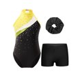 thumbnail image 4 of iiniim Kids Girls Sleeveless Gymnastic Leotard with Athletic Shorts Hair Scrunchie Biketard Dance Outfits Tracksuit Yellow&Black 10, 4 of 7
