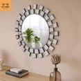 thumbnail image 2 of Round Mirror Wall Decor 24 Inches Decorative Wall Mirror with Irregular Framed and Beveled Edge Mirrors for Wall Silver Large Wall Mirror Frameless Mirrors, 2 of 5
