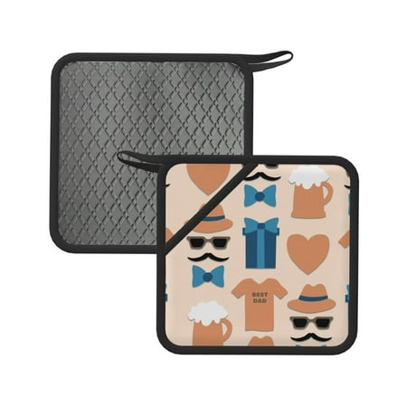 

2pcs Silicone Anti-Hot Hot Pads Oven Mitts Heat Resistant Pot Holders With Pockets Non Slip Oven Glove Potholder For Kitchen Cooking Bbq Baking 7.1in Fathers Day Bow Tie Moustache