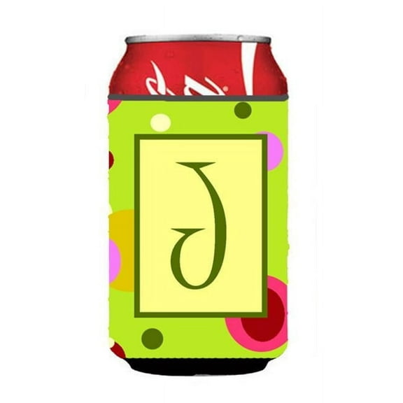 Letter J Initial Monogram - Green Can or Bottle  Hugger