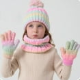 thumbnail image 4 of OGLCCG Kids Pompom Winter Beanie Hat Scart Gloves Set,Boys Girls Knitted Fleece Lined Beanie with Neck Scarf Thick Gloves for Cold Weather 3-10 Years, 4 of 8