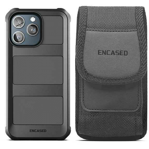Encased Falcon Designed for iPhone 15 Pro Max Belt Clip Holster Pouch and Protective Case (Compatible with MagSafe) Black