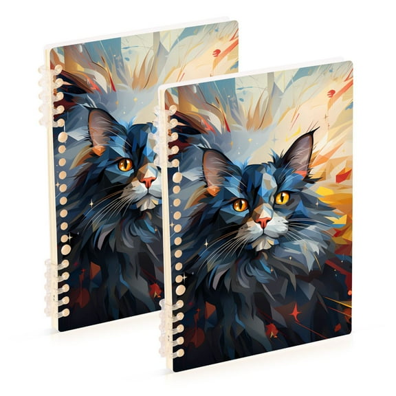 Cat Painting Grey Ring Binder Notebook Journey Note Diary College Ruled Spiral Notebook Study Loose Leaf Paper A5 60 Pages