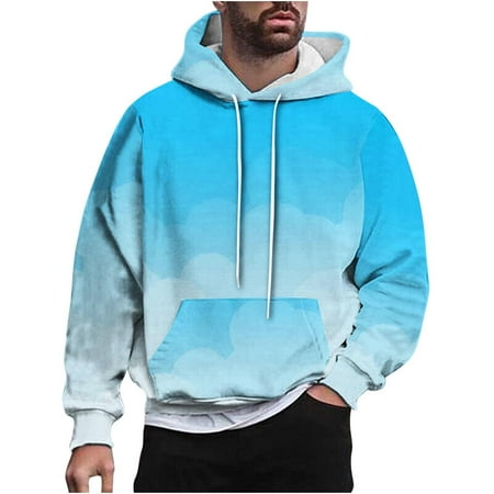 Fashion YLSDY Crewneck Sweatshirts Graphic Fall Fashion 3D Gradient Print Casual Pullover Workout Long Sleeve Sports Hooded Shirts Blue XL