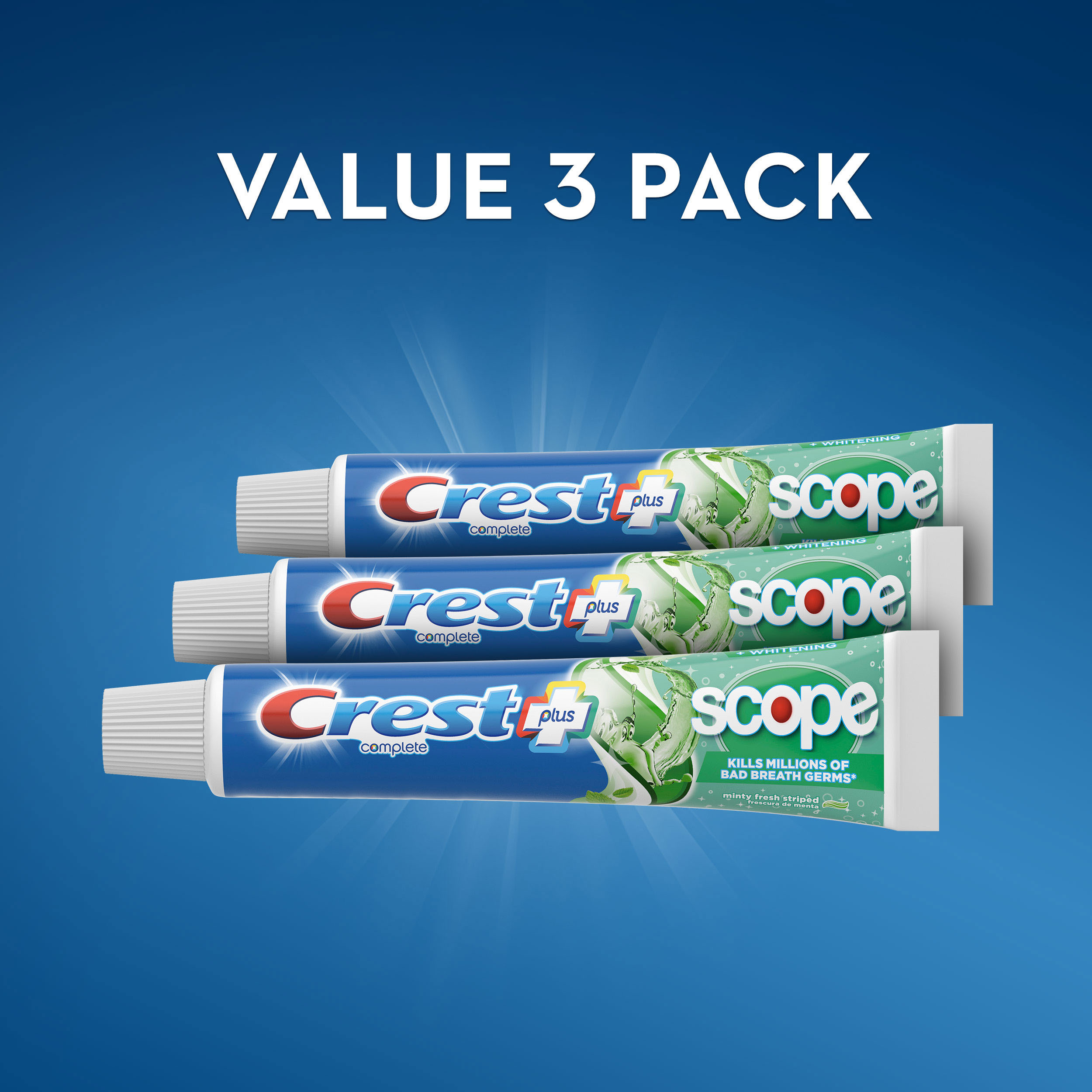 Crest + Scope Complete Whitening Toothpaste, Minty Fresh, 5.4 oz, Pack of 3 - image 5 of 9