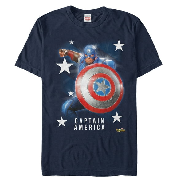 Men's Marvel Strike Force Captain America Stars  Graphic Tee Navy Blue Medium