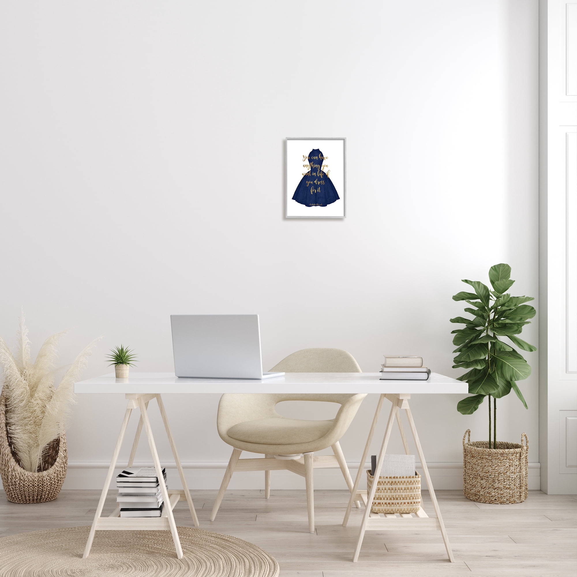 Stupell Industries If You Dress For It Quote Blue Gown Fashion Beauty & Fashion Painting Gray Framed Art Print Wall Art, 11 x 14