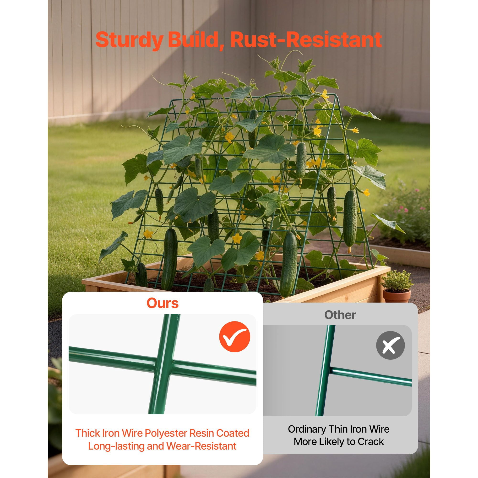 Cucumber Trellis 4-Pack, A-Frame Metal Rustproof Coating, for Raised Bed, Vine/Pea/Bean/Tomato/Flower, 35.43"x27.56"